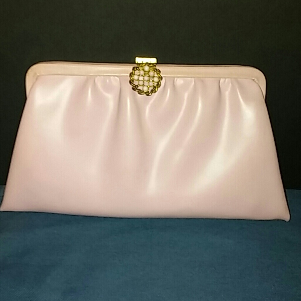 Vintage Pink Leather Clutch With Ornate Clasp